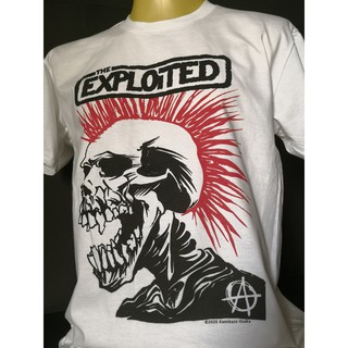 เสื้อยืดผ้าฝ้ายพิมพ์ลายเสื้อวงนำเข้า The Exploited Punks Not Dead Anarchy Punk Rock Hardcore Retro Style Vintage T-Shirt