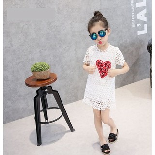 200 : เสื้อผ้าเด็ก พร้อมส่ง - เดรสสีขาว ลูกไม้ มีซับ  ( แฟชั่นสไตล์เกาหลี ญี่ปุ่น เด็กเล็ก เด็กโต )