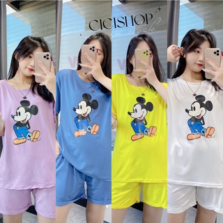 Cicishop(M669)ชุดเซท2ชิ้น เสื้อยืดแขนสั้น+กางเกงขาสั้น สกรีนลาย mickey น่ารักใส่สบาย