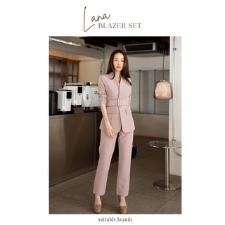 Lana Blazer Set - เซตสูท 2 ชิ้น เสื้อสูทคอปีน+กางเกงขายาว (ชมพู)