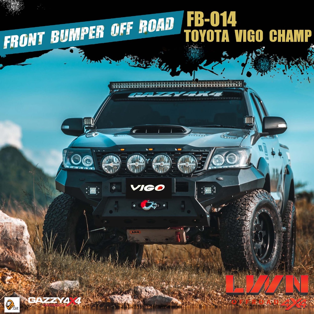 กันชนหน้าออฟโรด Vigo Champ กันชนเหล็กดำ OFF ROAD BUMPER รุ่น FB-014 แบรนด์ LWN4x4