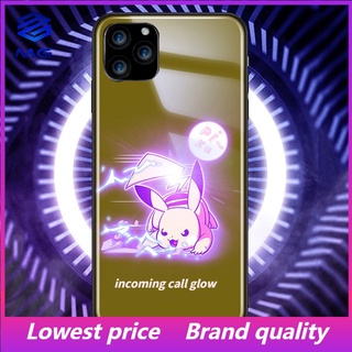 Mg เคสโทรศัพท์มือถือแบบแก้ว มีไฟกระพริบ LED ลายปิกาจู สําหรับ Samsung S21 S30 S21+ S30PLUS S21 S22PRO S22ULTRA S20 PLUS A12 A72 A71 A52 A51 A32 A21S NOTE10 10+ NOTE20