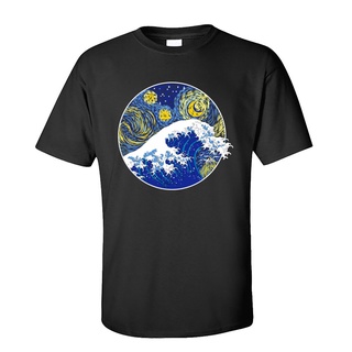 เสื้อยืดแขนสั้น คอกลม ผ้าฝ้าย 100% พิมพ์ลาย Great Starry Wave สําหรับผู้ชาย