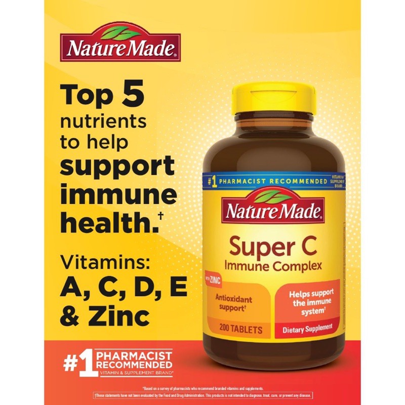 วิตามินซี Nature Made Super C Immune Complex with Zinc Tablets 200