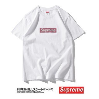 Supreme Swarovski Box โลโก้เสื้อยืดแขนสั้น Hoodie Cotton