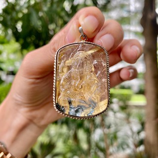 ไหมทองแผ่นแกะสลักพระพิฆเนศ🌻เนื้อใสเกรดพรีเมี่ยมแท้100%(Golden Rutile Quartz)📌💯