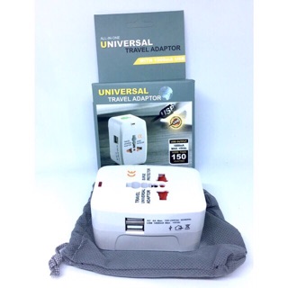 Universal Travel 2USB Adaptor ALL IN ONEหัวแปลงปลั๊กทั้วโลก สำหรับนักเดินทาง (สีขาว)