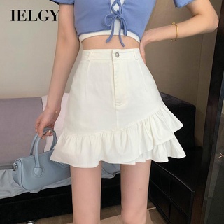 IELGY กระโปรงสั้น ทรงเอ เอวสูง แต่งระบาย สําหรับผู้หญิง