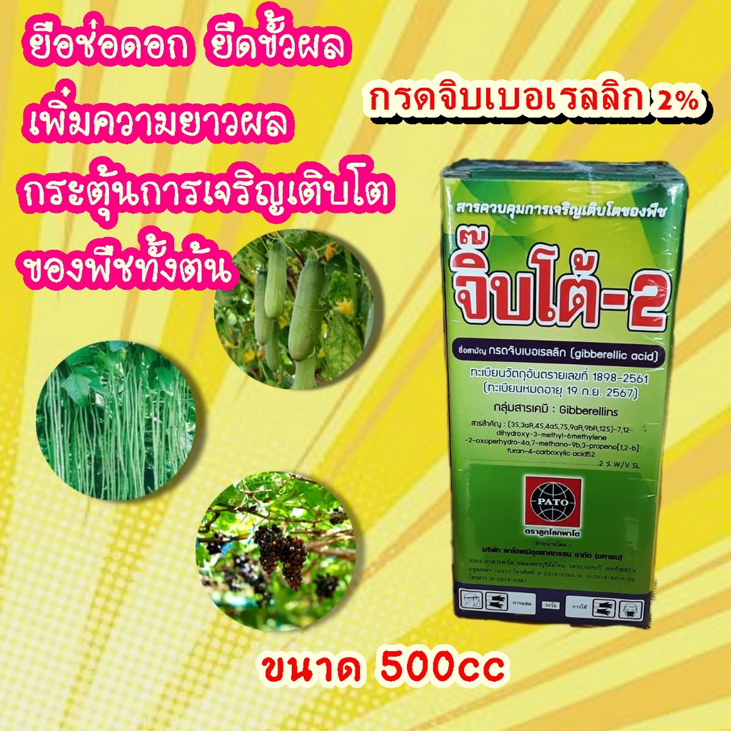 กรดจิบเบอเรลลิก 2% จิ๊บโต้ ช่วยยืดเซลล์พืช ยืดต้น ยืดดอกพืช (500cc)เพิ่มการติดผล ลดการหลุดร่วง กระตุ้นให้พืชแตกใบอ่อน