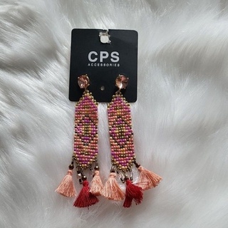 New!! ต่างหูลูกปัดสียาวแต่งพู่ Cps