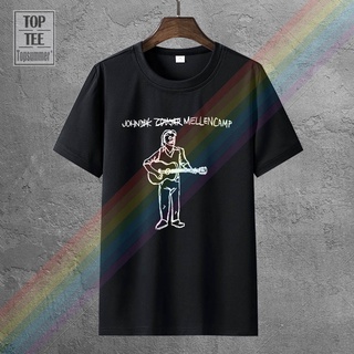 เสื้อยืดผู้ 【Boutique Selection】เสื้อยืดคอกลม ผ้าฝ้าย 100% พิมพ์ลาย John Mellencamp Guitar Man สีดํา สําหรับผู้ใหญ่ LHZY