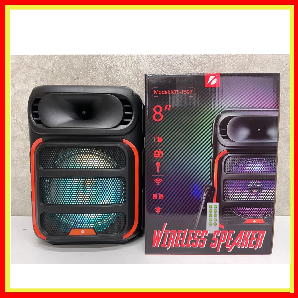 KTS-1597 ลำโพงตัวใหญ่ เสียงดัง เบสหนัก ลำโพงดอกใหญ่ 8 นิ้ว ปรับไมค์ได้ ปรับเบสได้ ลำโพงบลูทูธ