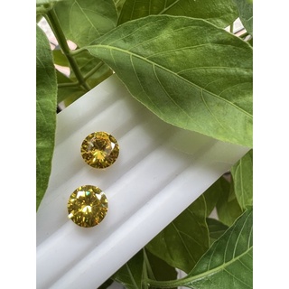 CZ round yellow 10mm (2pcs)เพชรรัสเซีย ทรงกลม 10.00 มม (2 เม็ด)  CUBIC ZIRCONIA สี  YELLOW CZ ROUND