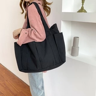 C025 พร้อมส่ง กระเป๋าผ้าแคนวาสใบใหญ่มาก จุของเยอะมากนะคะ ขนาด 19.5นิ้ว