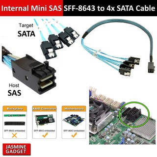 สายเคเบิล Internal Mini SAS SFF-8643 Host to 4 SATA HDD Target Hard Disk 6Gbps Data Server Raid Cable