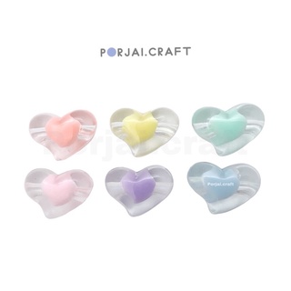 ลูกปัดหัวใจใส พาสเทล Pastel Clear Heart Beads 21mm