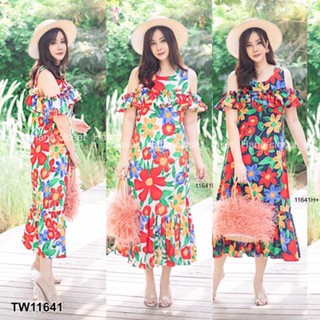❤️ TW11641 Maxi Dress #สาวอวบ เดรสแขนกุด แต่งระบายรอบแขน ตัวยาวแต่ระบายที่ชายกระโปรง ทรงน่ารัก ใส่ง่าย ผ้าวูลพีช