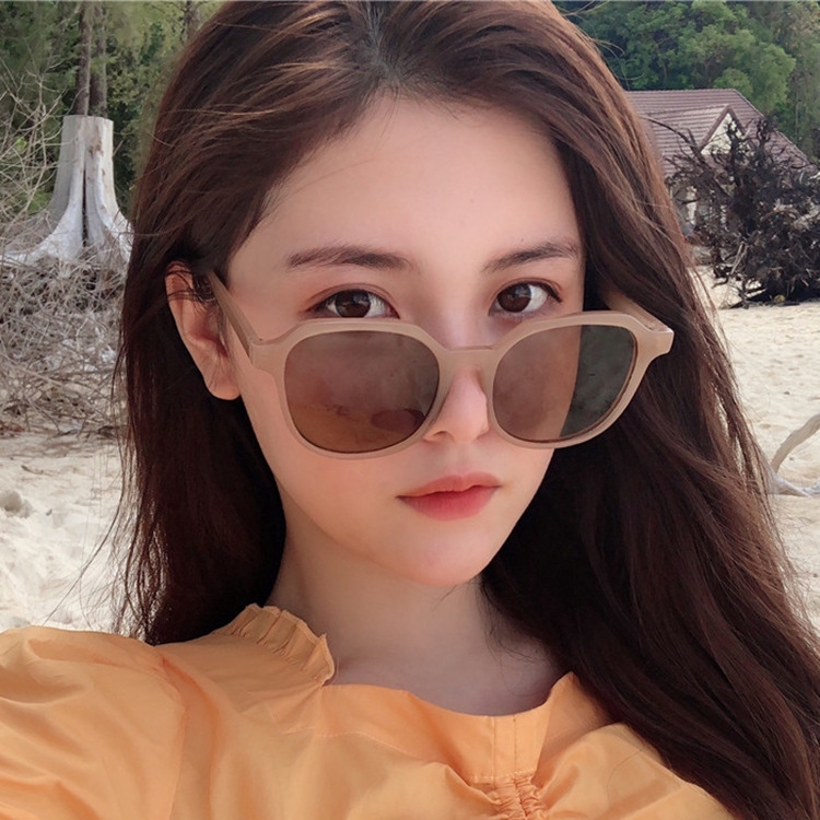 Online Celebrity Street Snap Women's Sunglasses New Style Fashion round Face Box Tawny Fashion