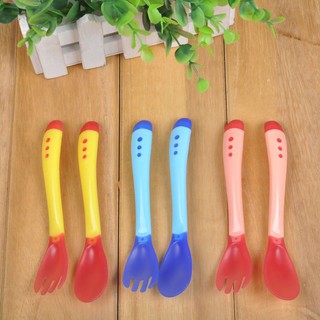 2Pcs/Set PP Safety Temperature Sensing Spoon Baby Flatware Feeding Spoon