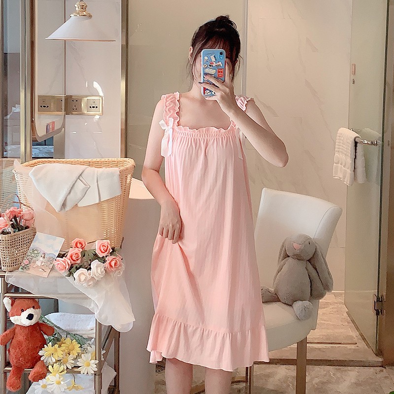 ชุดนอน ผ้าฝ้ายแท้ แบบบาง สไตล์เกาหลี แฟชั่นฤดูร้อน สําหรับผู้หญิง ...