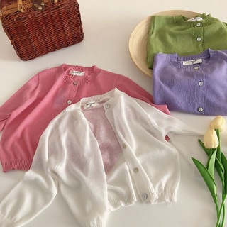 [Babycat] พร้อมส่ง เสื้อแจ็กเก็ตคาร์ดิแกน ผ้าถัก กันแดด สีพื้น สไตล์เกาหลี ญี่ปุ่น เข้ากับทุกการแต่งกาย แฟชั่นฤดูร้อน สําหรับเด็กผู้หญิง