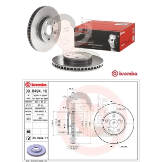 09 B494 11 จานเบรค ล้อ F (ยี่ห้อ BREMBO) รุ่น HC UV LEXUS CT200h Hybrid ปี 2010-&gt;