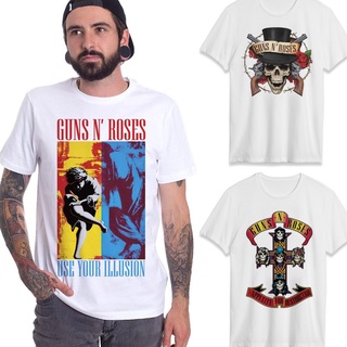 เสื้อยืด พิมพ์ลายวงร็อค Guns N Roses สีขาว สําหรับผู้ชาย และผู้หญิง