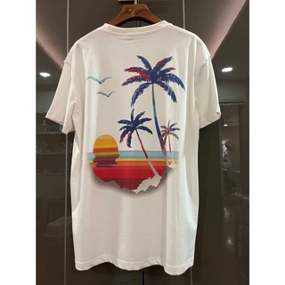 LOUIS VUITTON MEDITERRANEAN POP UP STAFF T-SHIRT เสื้อยืดคอกลมแขนสั้น แบรนด์หลุยส์วิตตอง ต้นมะพร้าว พระอาทิตย์ตกดืน