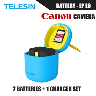 TELESIN  3-IN-1 ที่ชาร์จ + แบตเตอรี่เสริม CANON 2ก้อน LP-E6  +ที่ใส่เมมโมรี่การ์ด CANON mirrorless EOS 5D 6D 7D 80D XC10