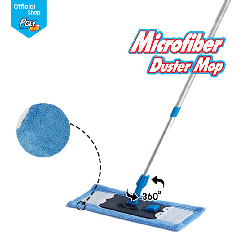 Poly-Brite โพลี-ไบรท์ ม็อบดันฝุ่นไมโครไฟเบอร์ ชนิดใยละเอียด ไม้ดันฝุ่น เก็บฝุ่นดีเยี่ยม ไม่ฟุ้ง หัวล็อคหมุน 360°
