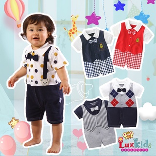 พร้อมส่ง ชุดเด็กผู้ชายแรกเกิด Baby Romper Summer Baby Short Sleeve Clothes Baby British Style Cute Clothe Newborn Baby Cartoon Lattice Cotton Jumpsuit