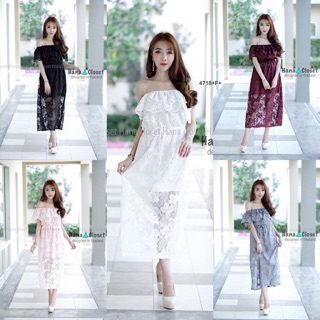 TwinsShopVip💗พร้อมส่ง TW4718 เดรสลูกไม้ ปาดไหล่ Off the shoulder lace dress