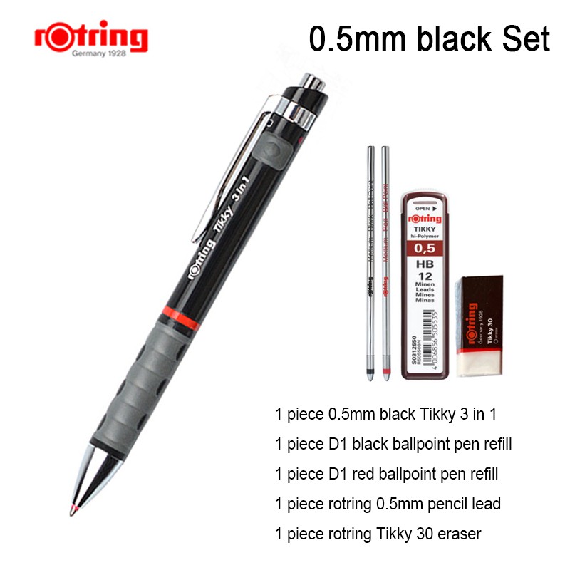 Rotring Tikky  Trio Black 3 In 1 Pen Black Red Ballpoint & 0.5 Pencil New In Box 