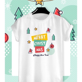 [S-5XL]ผ้าฝ้าย 100% เสื้อยืดลายเสื้อลายปีใหม่ Merry Christmas 2023 ผ้า TK ใส่สบาย สีสันสดใส ใส่สบาย ไม่ยืดไม่ย้วย