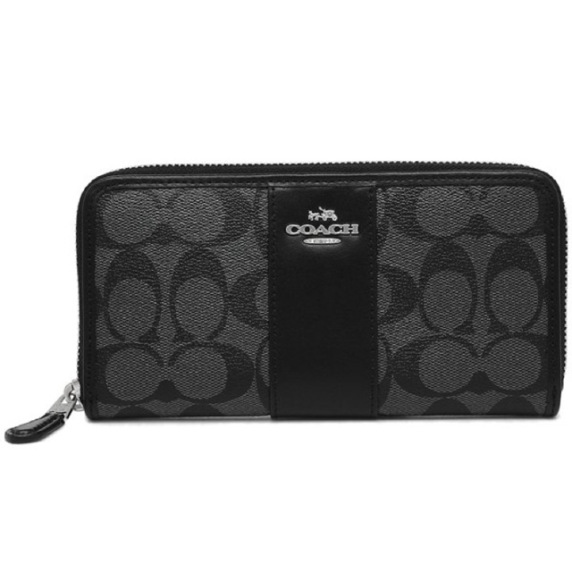 COACH W ACCORDION ZIP WALLET IN SIGNATURE COATED CANVAS WITH LEATHER STRIPE : F54630 : BLACK SMOKE (@coachbysuphitcha)