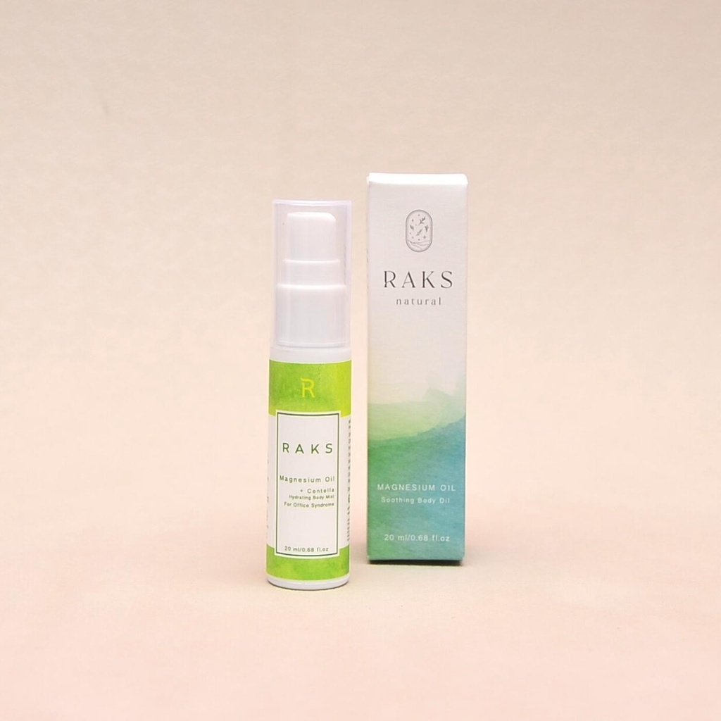 RAKS NATURAL สเปรย์นวดตัวแมกนีเซียมออลย์ Relax & Reset สารสกัดจากขิงและใบบัวบก Rosemary Tea Tree Essential Oil