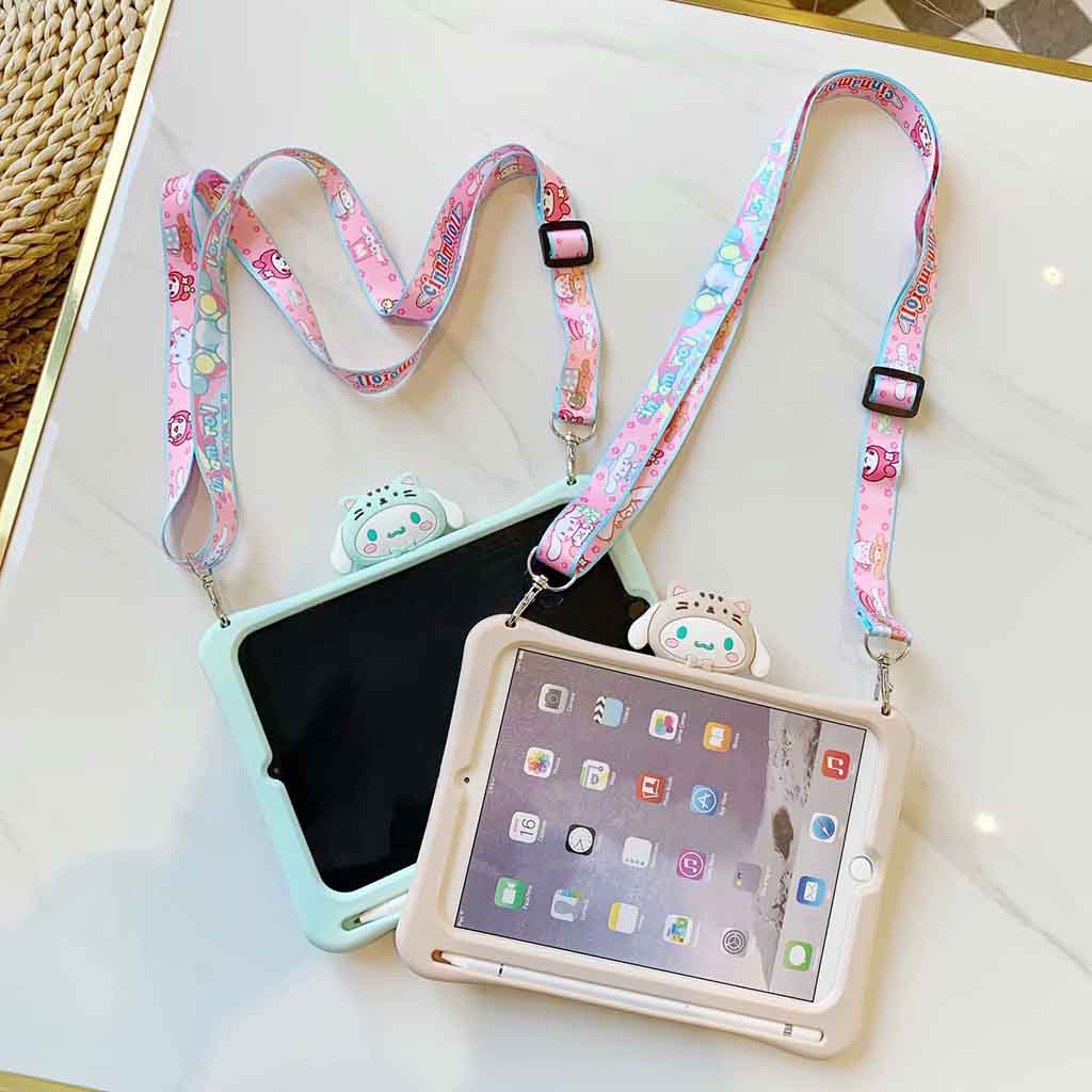 Silicone Case with Strap For Apple iPad2 iPad3 iPad4 air1 air2 air3 mini1 mini2 mini3 mini4 mini5 mini2019 iPad5 iPad6 iPad7th iPad8th iPad9 iPad10.2 Pro11 2018 Pro10.5 Pencil Slot Cover