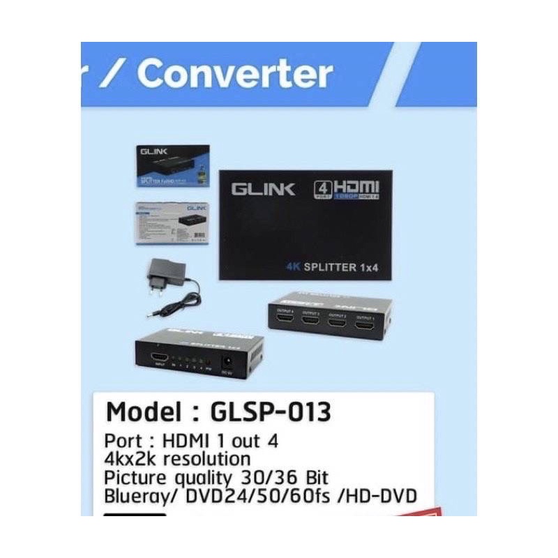 HDMI Splitter 1ออก4 ยี่ห้อGLINK รหัสGLSP-013