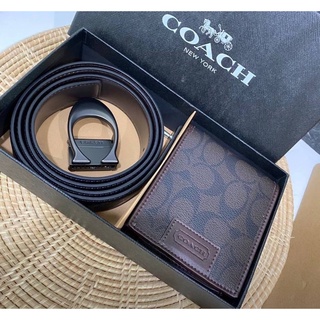 COACH Short Wallet with Belt Set Signature