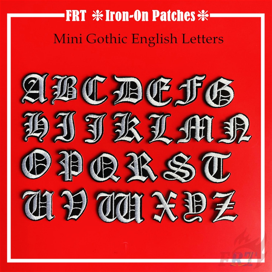☸ แผ่นแพทช์รีดร้อน ลายตัวอักษรภาษาอังกฤษ ขนาดเล็ก สไตล์โกธิค Q-3 สีขาว ☸ แผ่นแพทช์ รีดติดเสื้อผ้า ปักลาย DIY 1 ชิ้น