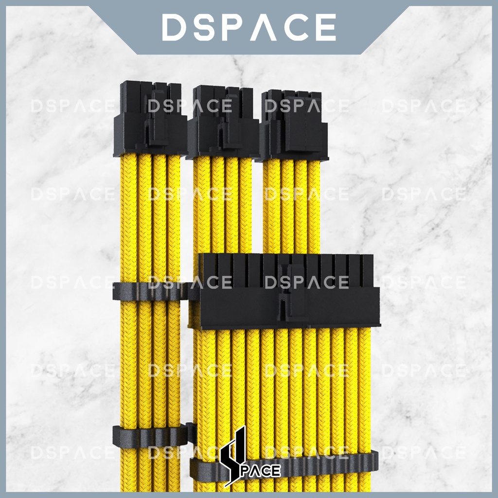 DSPACE MESH-X PSU สีเหลือง Premium Sleeve Braided Extension สายแบบกําหนดเองสําหรับเมนบอร์ดพีซี