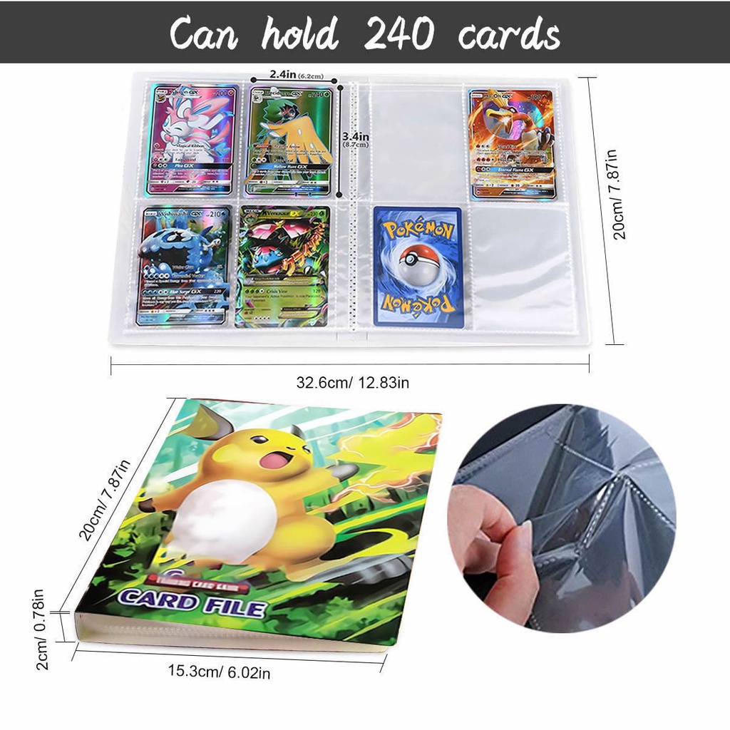 Gift For Kid Boy Men Trading Card Binder Compatible With Pokemon Card With Pikachu Cards Holder Album Card Folder Album For Collectible Gx Ex Trainer Card Card Holder Book 240 Cards Capacity 