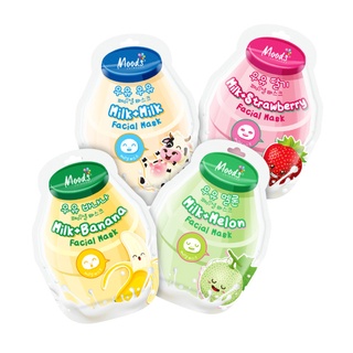 Moods Milk Facial Mask  มาส์กนมเกาหลี 4 สูตร สูตร น้ำนม 2 เท่า, นม+สตรอ, นม+เมลอน, นม+กล้วย