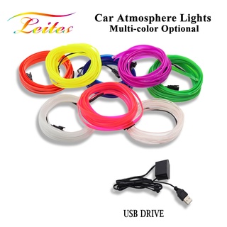 1 M/2 M/3 M/5 M LED รถอุปกรณ์ตกแต่งภายในบรรยากาศโคมไฟ EL Cold Light Line USB DIY ตกแต่ง Dashboard คอนโซล Auto LED Ambient ไฟ