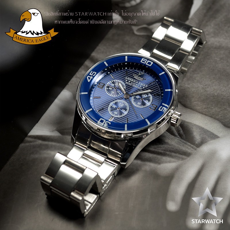 AMERICA EAGLE นาฬิกาข้อมือสุภาพบุรุษ สายสแตนเลส รุ่น AE039G - Silver/Blue