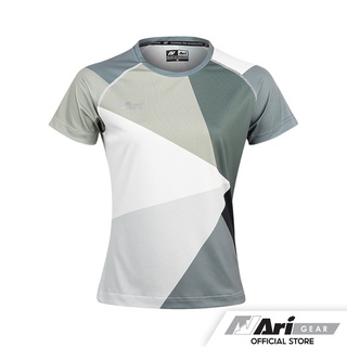 ARI WOMENS COLORBLOCK RUNNING TEE - MOSS GREEN/GREY/SILVER เสื้อวิ่งหญิง อาริ คัลเลอร์บล็อก สีเขียวขี้ม้า