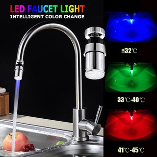 ก๊อกน้ําควบคุมอุณหภูมิ ไฟ LED หมุนได้ 360 องศา เปลี่ยนสีได้ 3 สี RGB