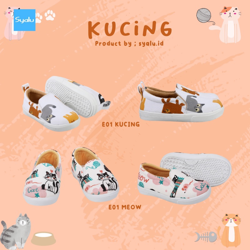 Syalu Slip On สําหรับเด็กอายุ 1 ถึง 2 ปี E01 KUCING E01 MEOW