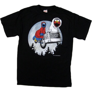 printเสื้อยืดแฟชั่นพิมพ์ลายเสื้อยืด ผ้าฝ้าย พิมพ์ลายการ์ตูน Sesame Street Cookie Monster &amp; Elmo ET แฟชั่นสําหรับผู้ชาย -