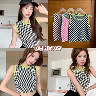 Bentoy(88098)เสื้อกล้าม เสื้อแขนกุดไหมพรม คอกลม ลายตาราง ผ้านิ่ม ปังมาก